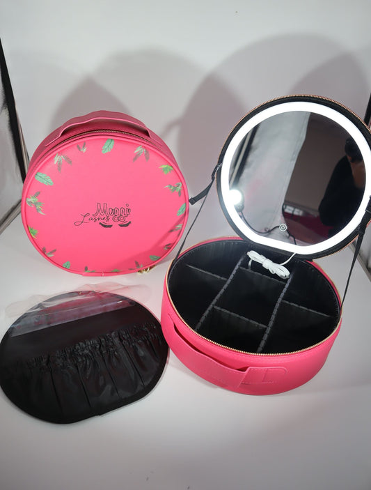 Pink Round LED Cosmetic Bag