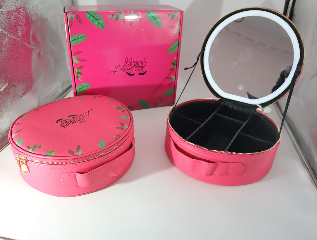 Pink Round LED Cosmetic Bag