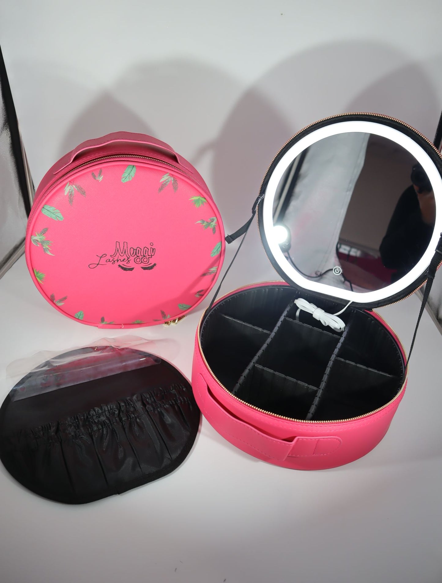 Pink Round LED Cosmetic Bag – Meggi Lashes