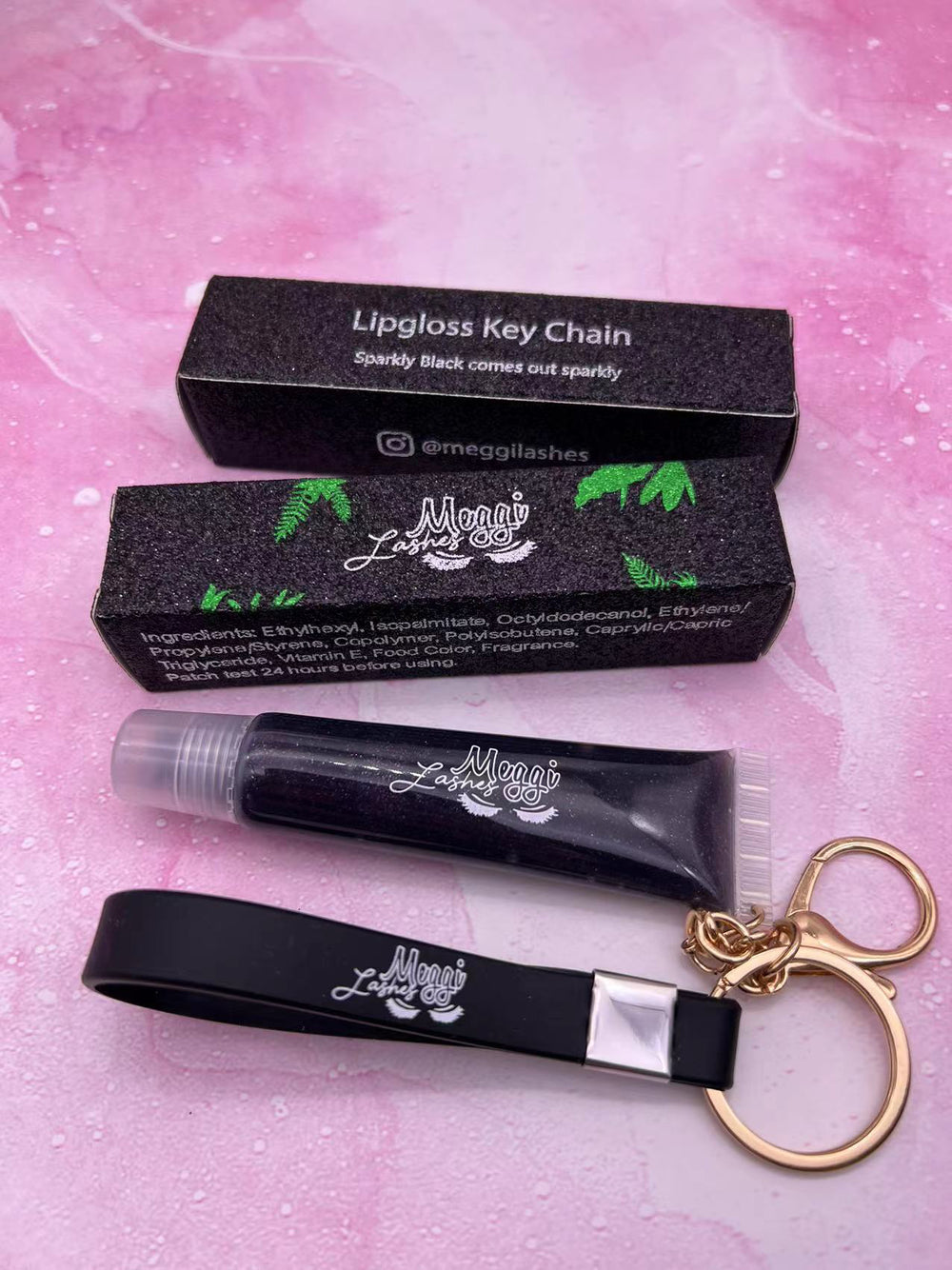Black sparkly Lip Gloss keychain (Blackcurrant)